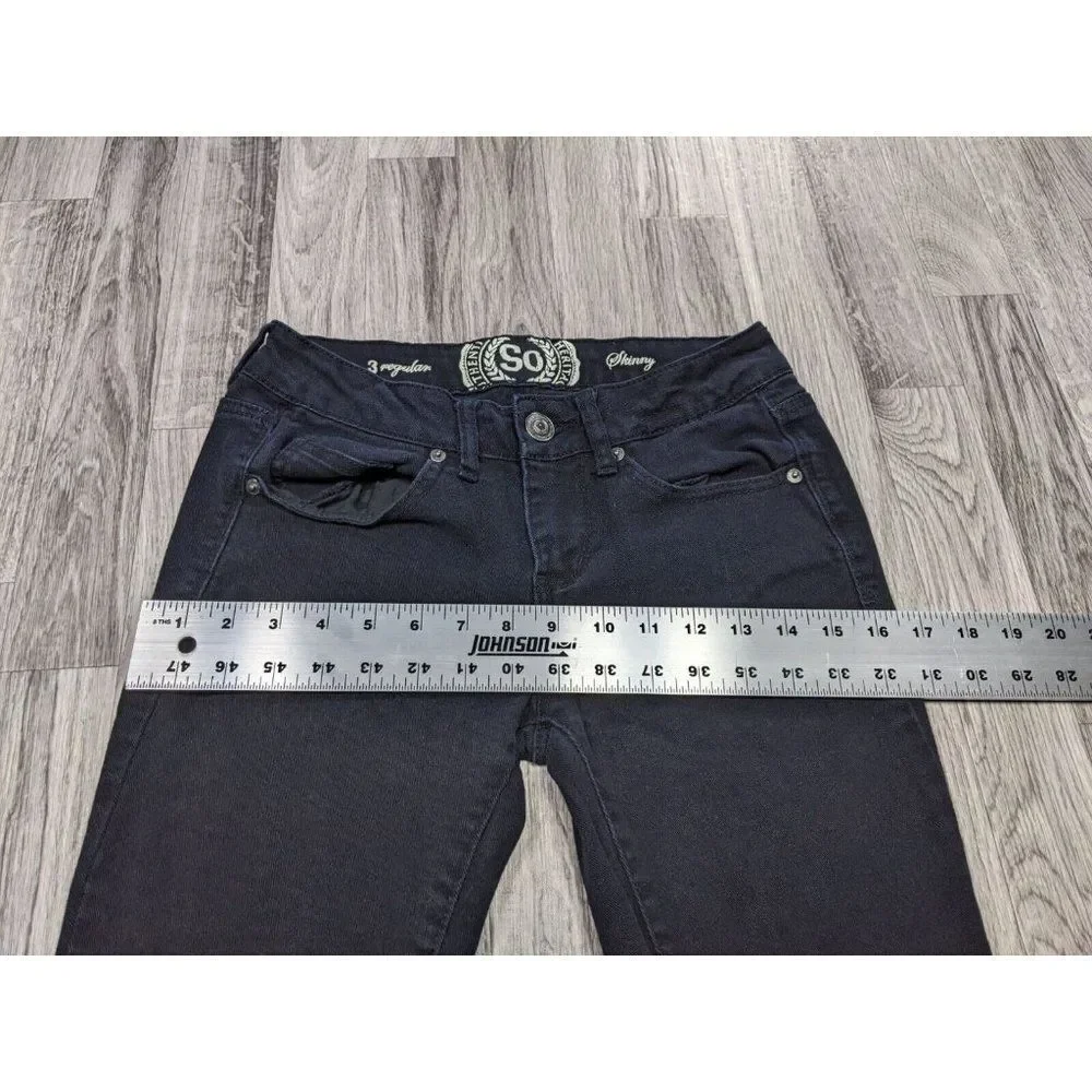 (3/$35) SO Juniors Size 3‎ Regular Skinny Embroidered Pockets Black Denim Jeans